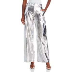 Line and Dot Silver Metallic High Waisted Wide Leg Pants XS NWT $65